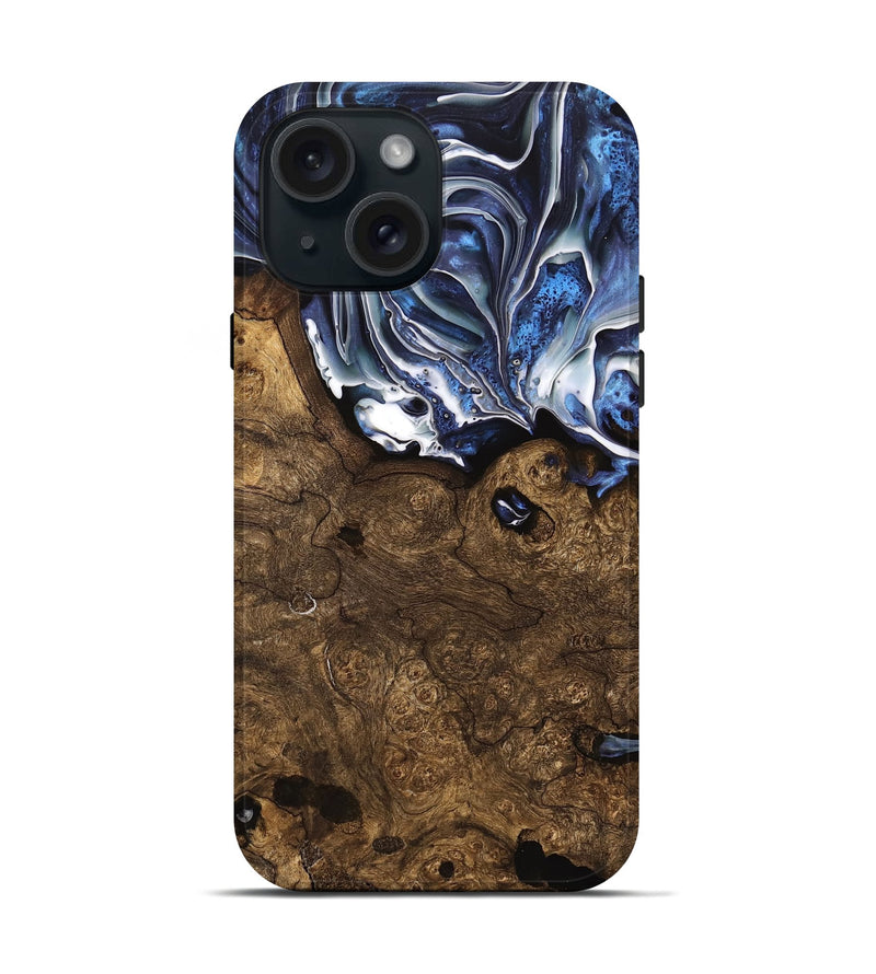 iPhone 15 Wood Live Edge Phone Case - Khanh (Blue, 740898)