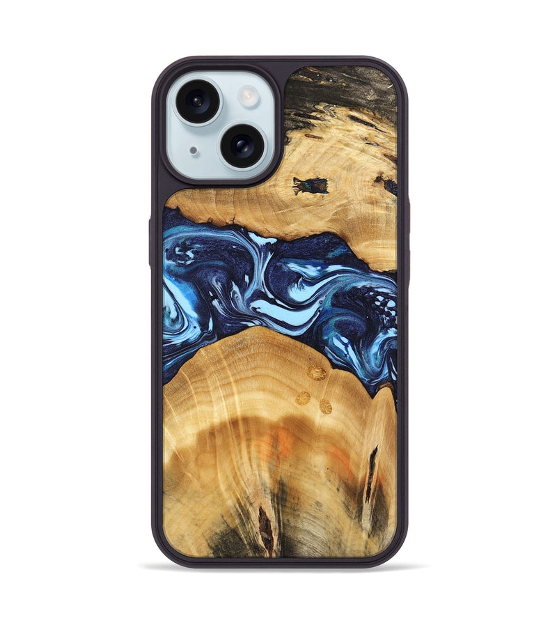 iPhone 15 Wood Phone Case - Kenji (Blue, 740959)