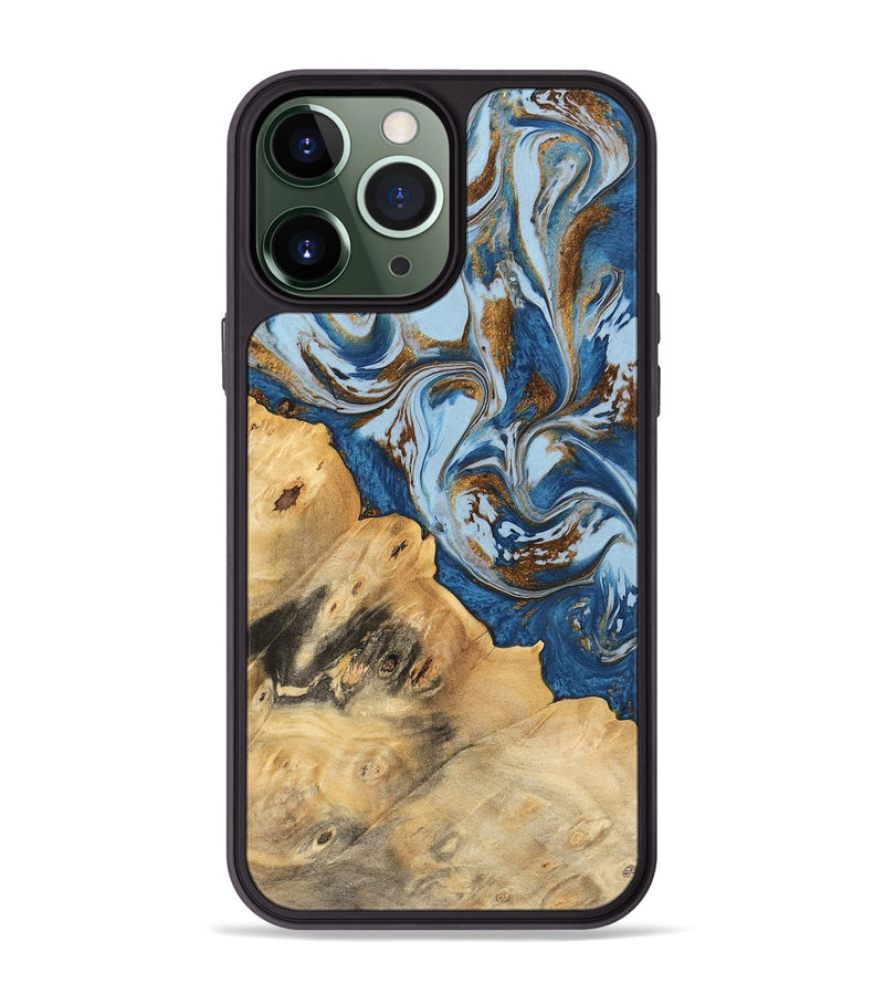 iPhone 13 Pro Max Wood Phone Case - Leif (Teal & Gold, 741034)