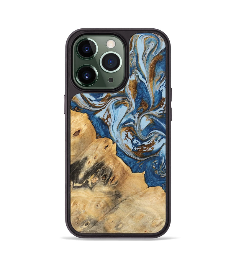 iPhone 13 Pro Wood Phone Case - Leif (Teal & Gold, 741034)