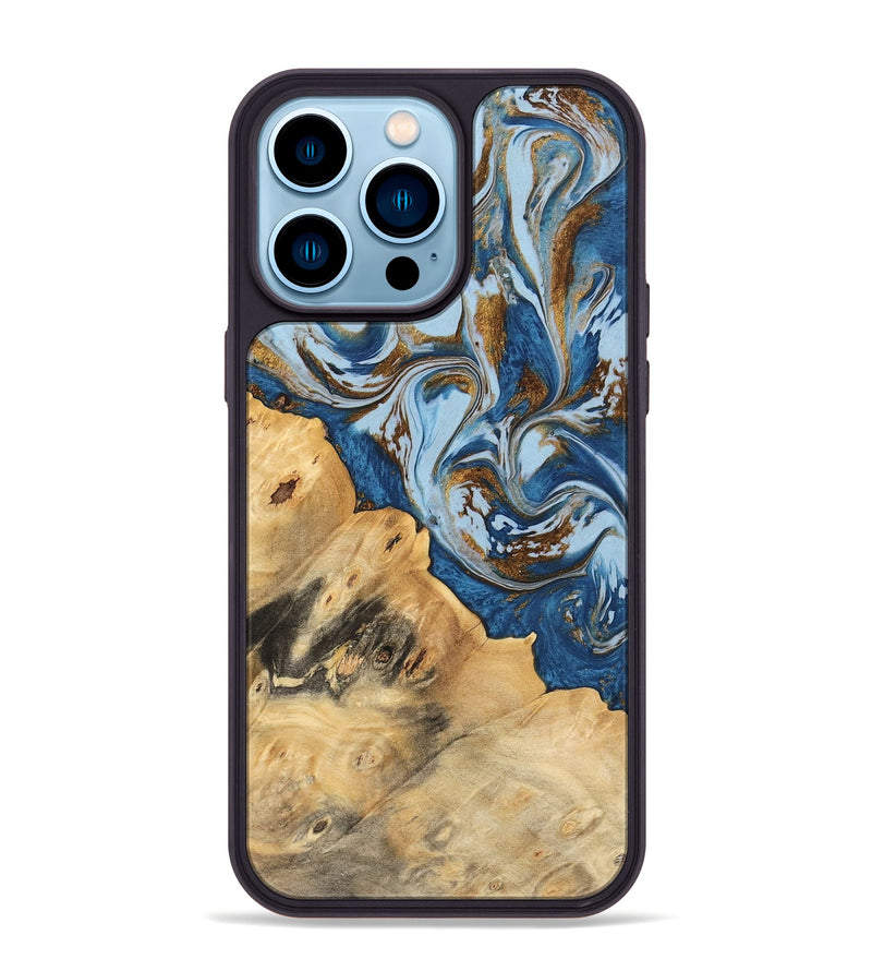 iPhone 14 Pro Max Wood Phone Case - Leif (Teal & Gold, 741034)