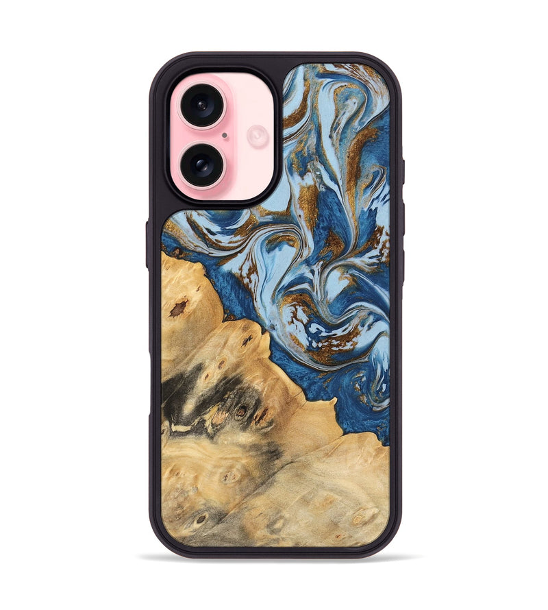 iPhone 16 Wood Phone Case - Leif (Teal & Gold, 741034)