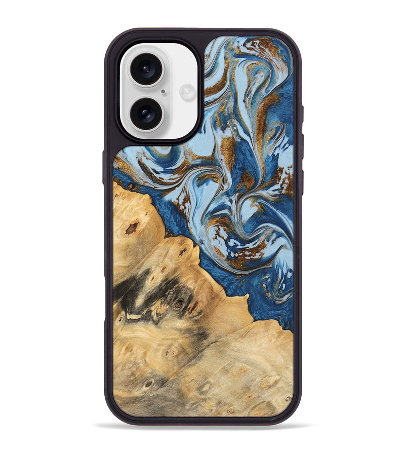 iPhone 16 Plus Wood Phone Case - Leif (Teal & Gold, 741034)