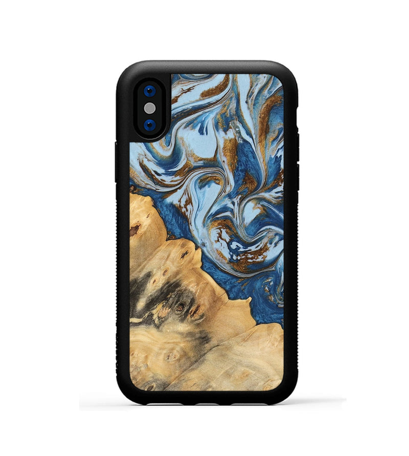 iPhone Xs Wood Phone Case - Leif (Teal & Gold, 741034)