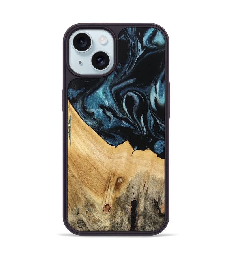 iPhone 15 Wood Phone Case - Eliga (Blue, 741086)