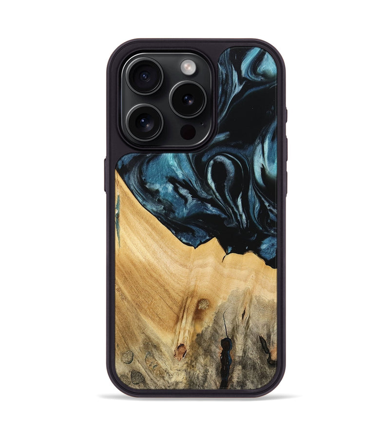 iPhone 15 Pro Wood Phone Case - Eliga (Blue, 741086)