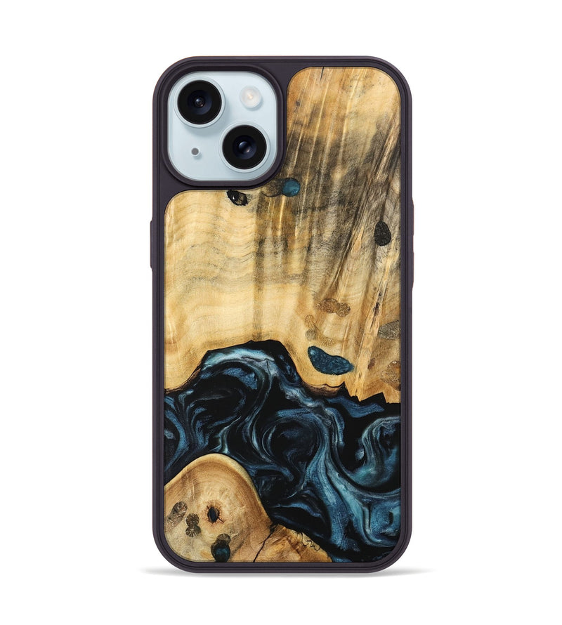 iPhone 15 Wood Phone Case - Eluned (Blue, 741104)