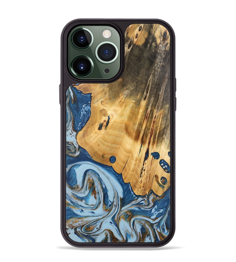 iPhone 13 Pro Max Wood Phone Case - Brigid (Teal & Gold, 741151)