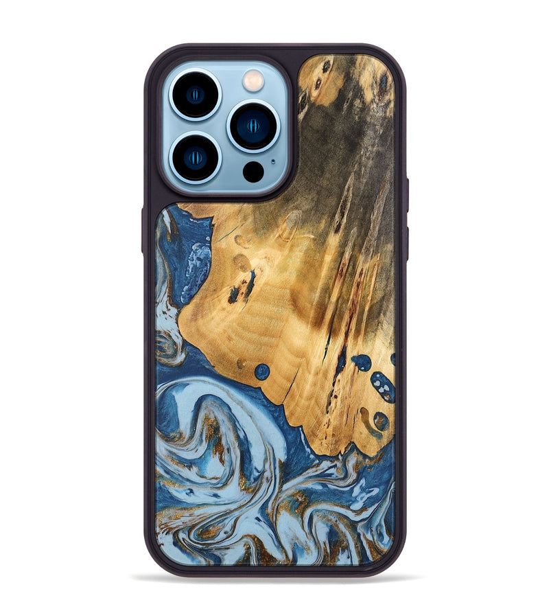 iPhone 14 Pro Max Wood Phone Case - Brigid (Teal & Gold, 741151)