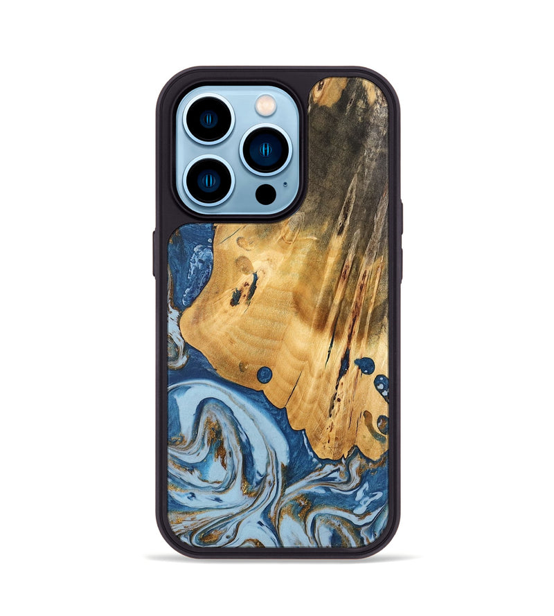 iPhone 14 Pro Wood Phone Case - Brigid (Teal & Gold, 741151)