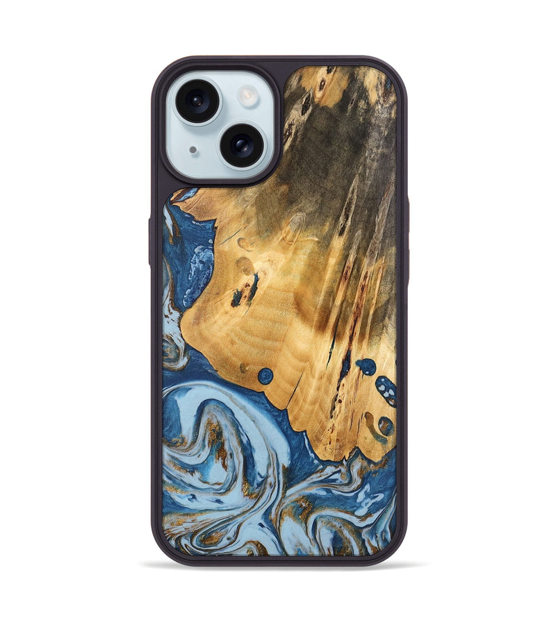 iPhone 15 Wood Phone Case - Brigid (Teal & Gold, 741151)