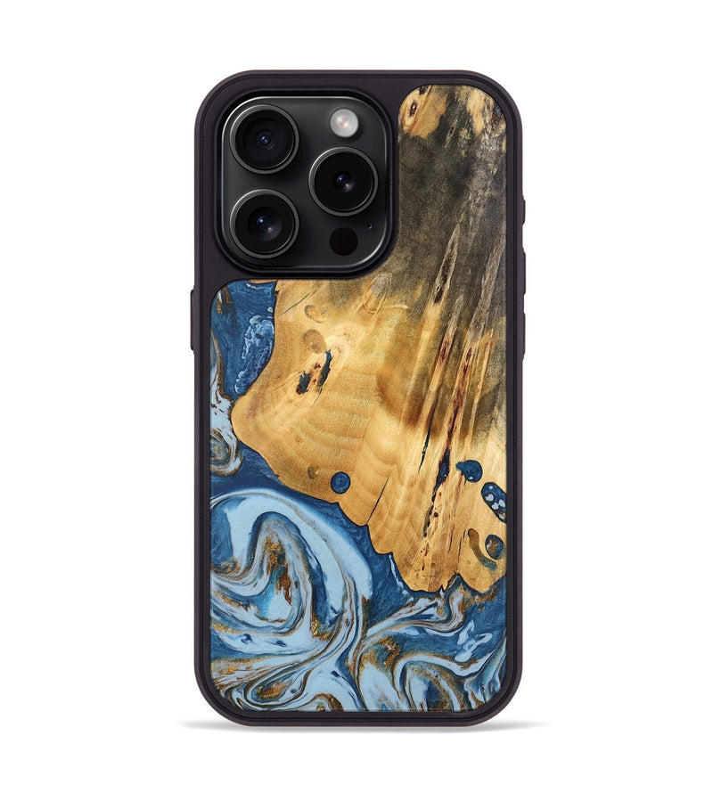 iPhone 15 Pro Wood Phone Case - Brigid (Teal & Gold, 741151)