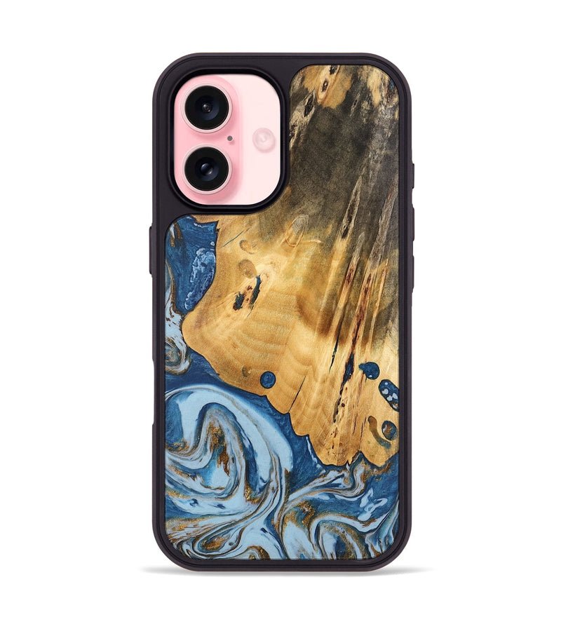 iPhone 16 Wood Phone Case - Brigid (Teal & Gold, 741151)