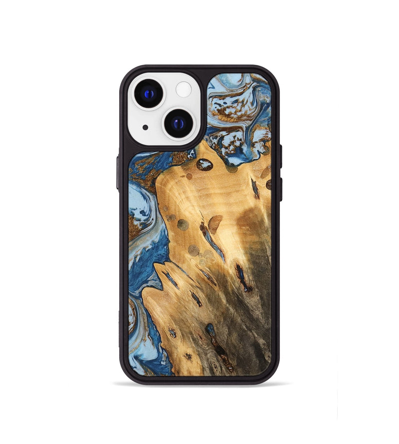 iPhone 13 mini Wood Phone Case - Barbee (Teal & Gold, 741152)