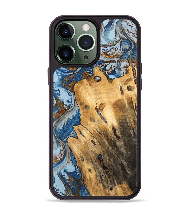 iPhone 13 Pro Max Wood Phone Case - Barbee (Teal & Gold, 741152)