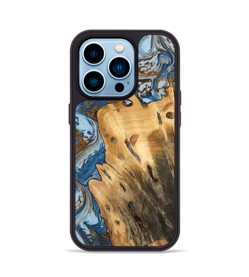 iPhone 14 Pro Wood Phone Case - Barbee (Teal & Gold, 741152)