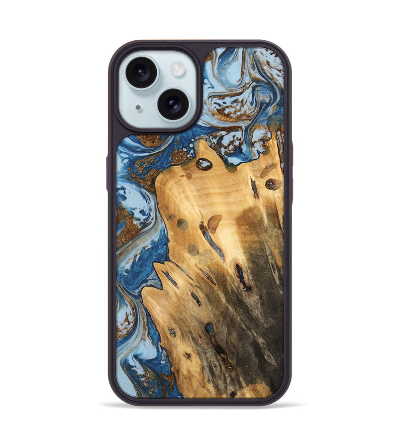 iPhone 15 Wood Phone Case - Barbee (Teal & Gold, 741152)