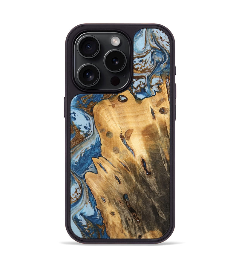 iPhone 15 Pro Wood Phone Case - Barbee (Teal & Gold, 741152)