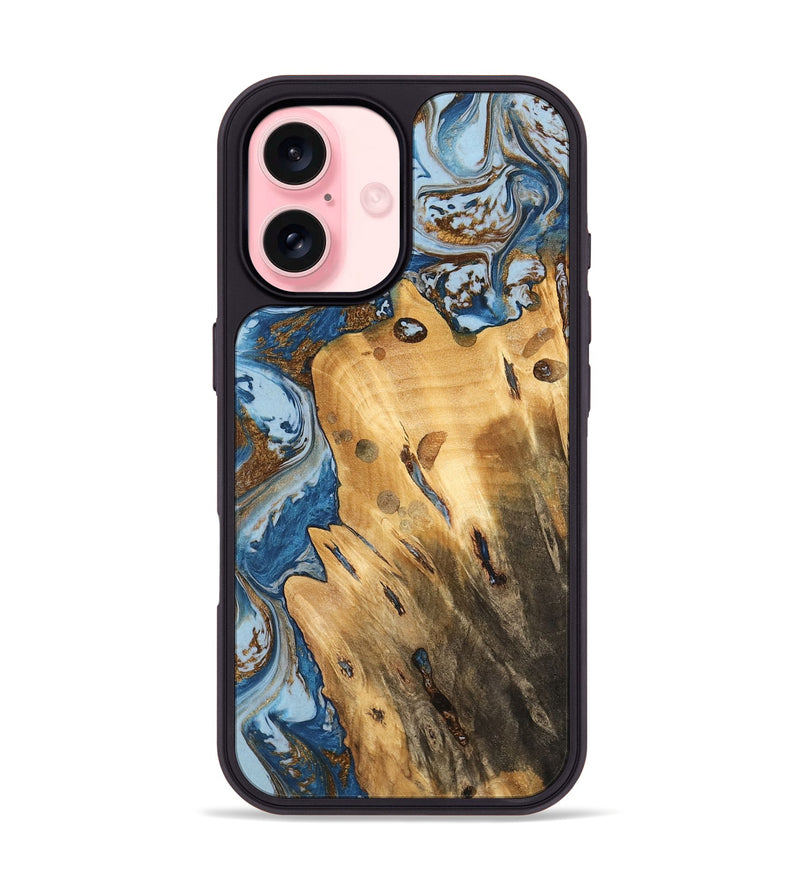 iPhone 16 Wood Phone Case - Barbee (Teal & Gold, 741152)