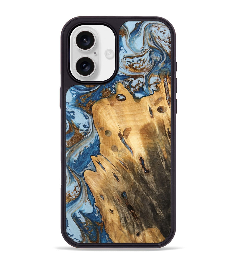 iPhone 16 Plus Wood Phone Case - Barbee (Teal & Gold, 741152)