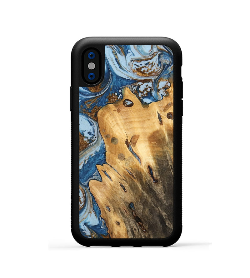 iPhone Xs Wood Phone Case - Barbee (Teal & Gold, 741152)