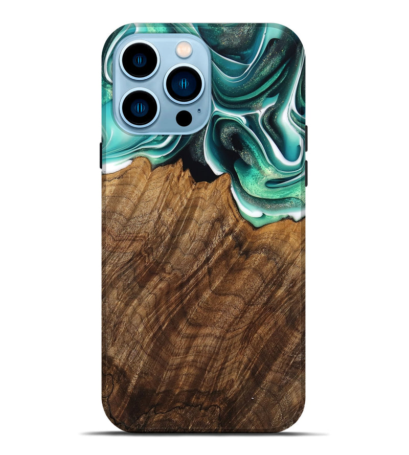 iPhone 14 Pro Max Wood Live Edge Phone Case - Teodora (Green, 741322)