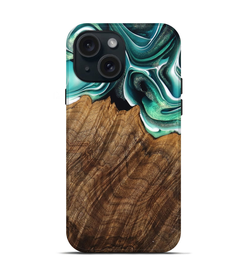 iPhone 15 Wood Live Edge Phone Case - Teodora (Green, 741322)