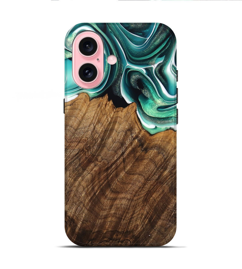 iPhone 16 Wood Live Edge Phone Case - Teodora (Green, 741322)