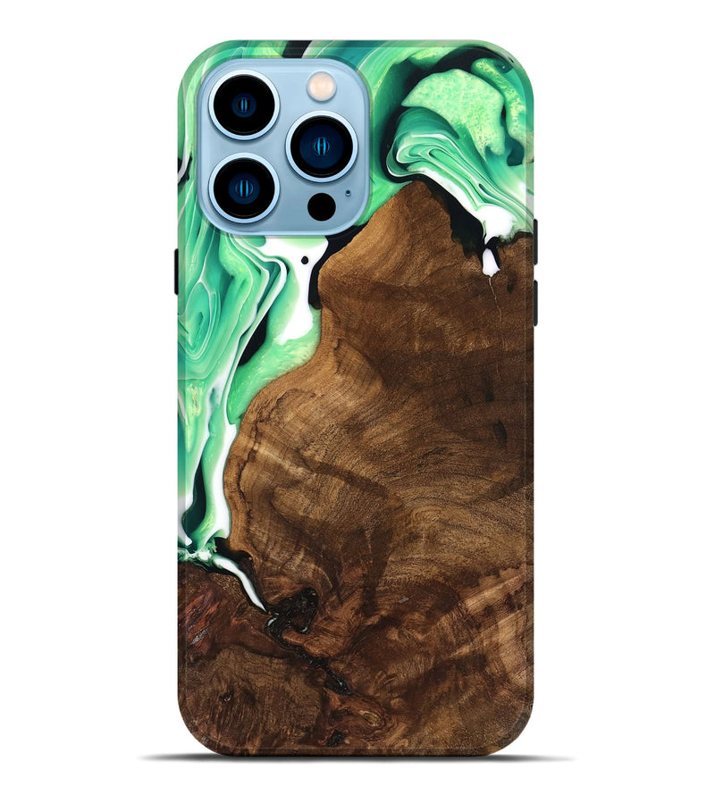 iPhone 14 Pro Max Wood Live Edge Phone Case - Moon (Green, 741323)