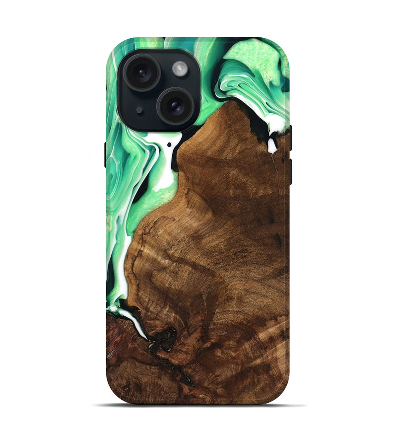 iPhone 15 Wood Live Edge Phone Case - Moon (Green, 741323)