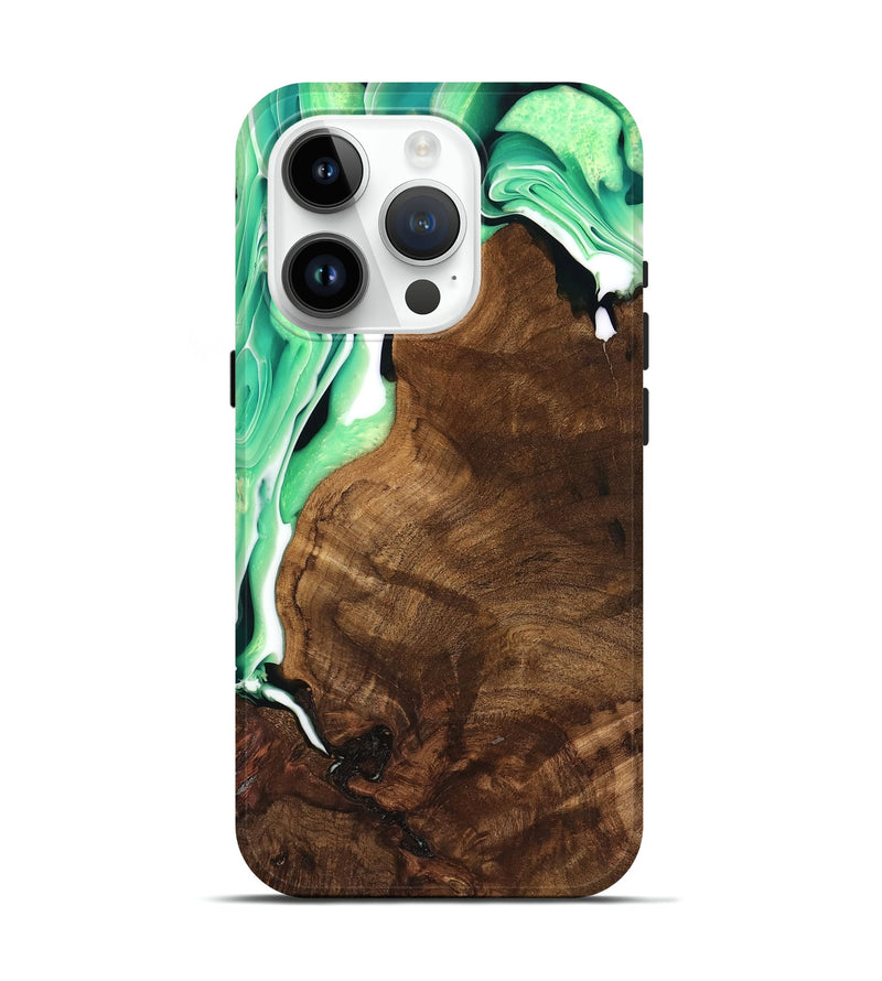 iPhone 15 Pro Wood Live Edge Phone Case - Moon (Green, 741323)