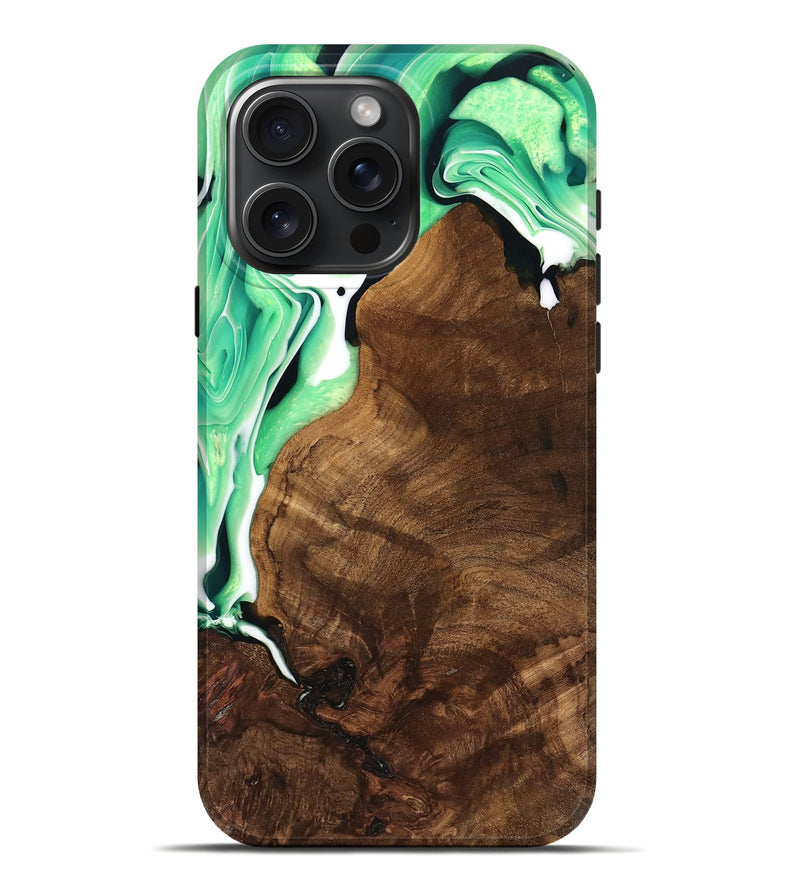 iPhone 16 Pro Max Wood Live Edge Phone Case - Moon (Green, 741323)