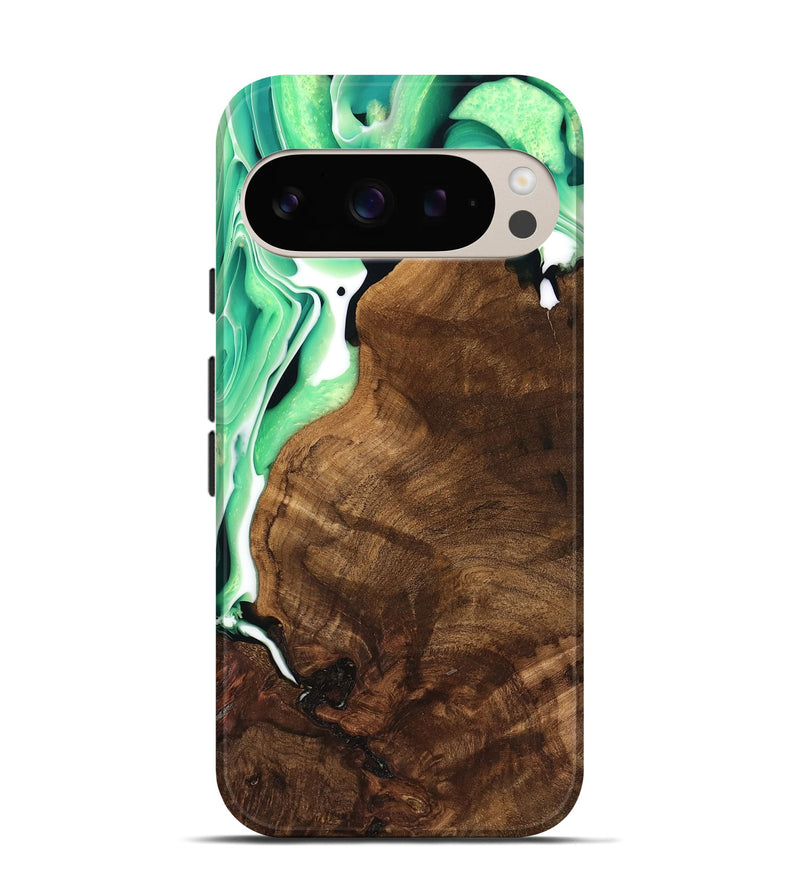 Pixel 9 Pro Wood Live Edge Phone Case - Moon (Green, 741323)