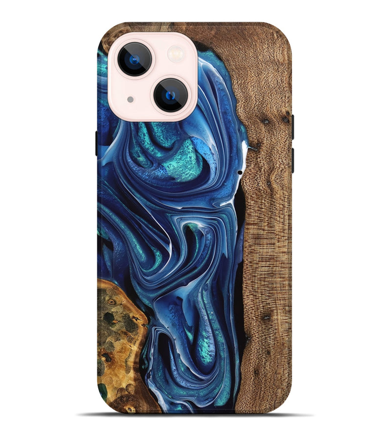 iPhone 14 Plus Wood Live Edge Phone Case - Maralyn (Blue, 741324)