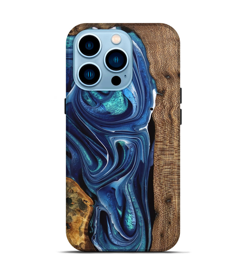 iPhone 14 Pro Wood Live Edge Phone Case - Maralyn (Blue, 741324)