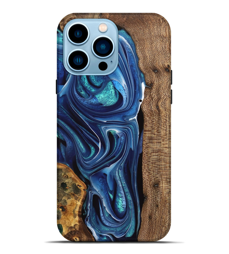 iPhone 14 Pro Max Wood Live Edge Phone Case - Maralyn (Blue, 741324)