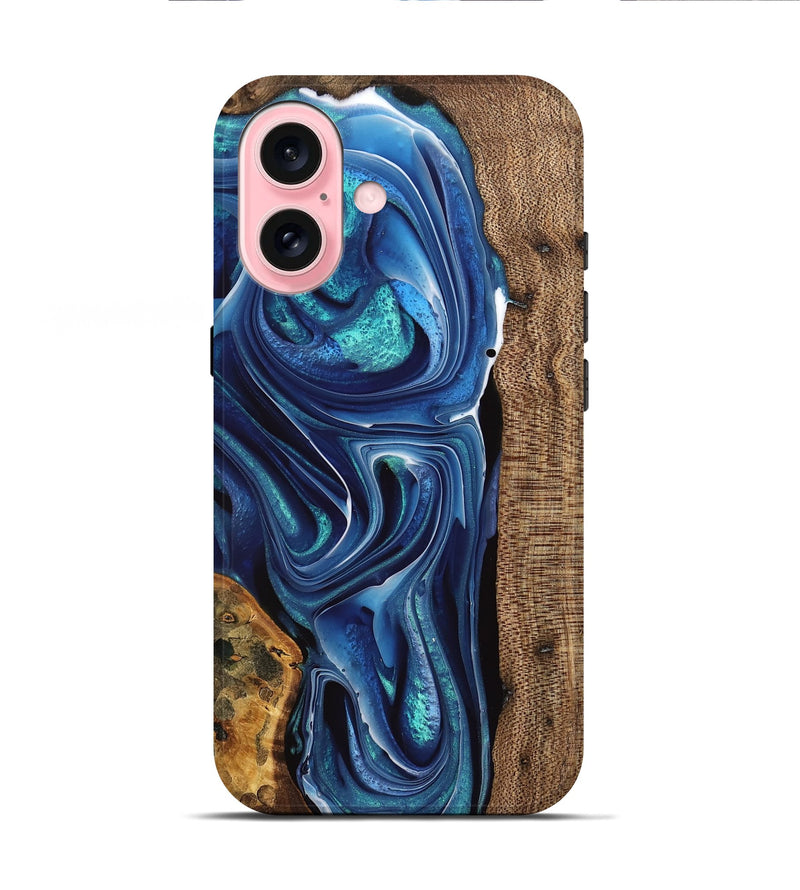 iPhone 16 Wood Live Edge Phone Case - Maralyn (Blue, 741324)