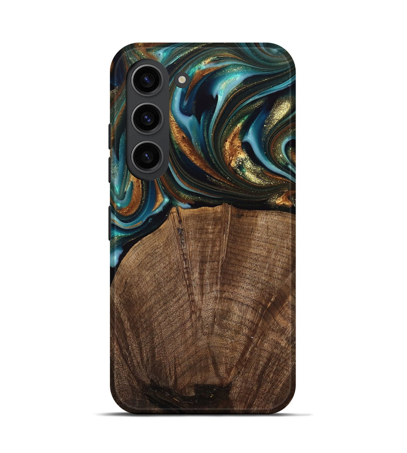 Galaxy S23 Wood Live Edge Phone Case - Bell (Teal & Gold, 741325)