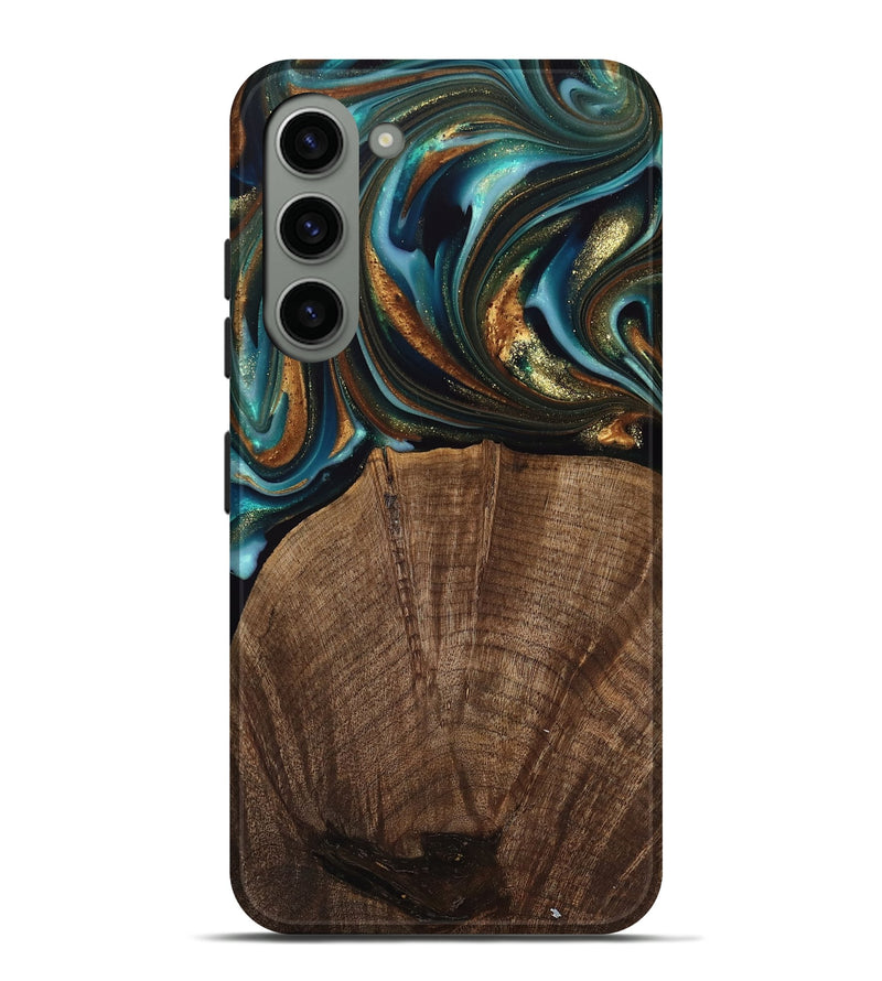 Galaxy S23 Plus Wood Live Edge Phone Case - Bell (Teal & Gold, 741325)