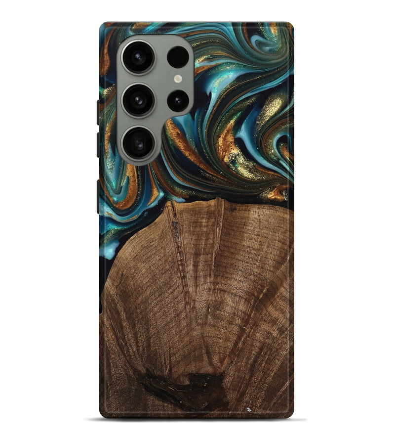 Galaxy S23 Ultra Wood Live Edge Phone Case - Bell (Teal & Gold, 741325)