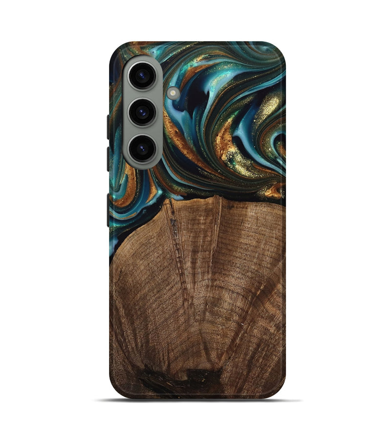 Galaxy S24 Wood Live Edge Phone Case - Bell (Teal & Gold, 741325)