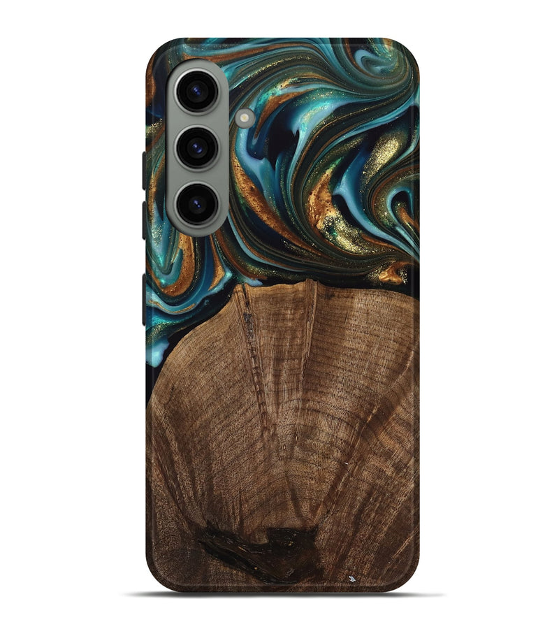 Galaxy S24 Plus Wood Live Edge Phone Case - Bell (Teal & Gold, 741325)