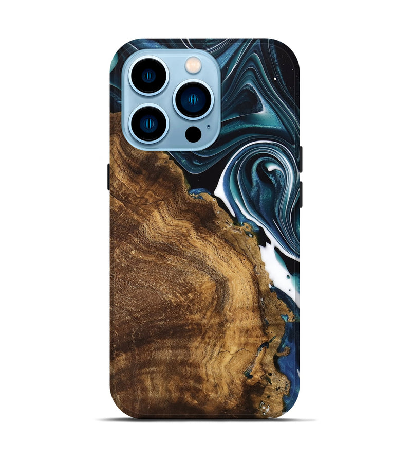 iPhone 14 Pro Wood Live Edge Phone Case - Jacinda (Blue, 741326)