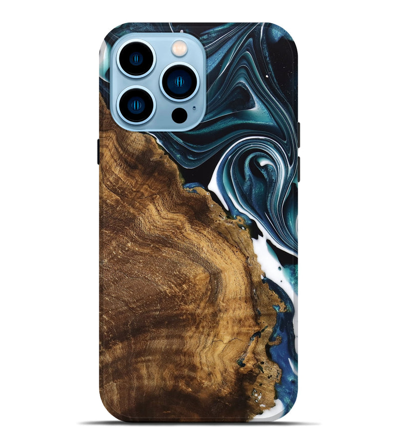 iPhone 14 Pro Max Wood Live Edge Phone Case - Jacinda (Blue, 741326)