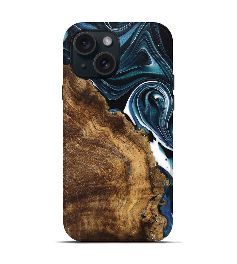 iPhone 15 Wood Live Edge Phone Case - Jacinda (Blue, 741326)