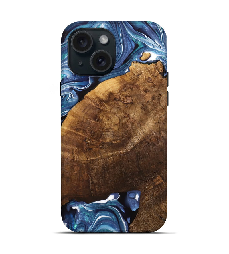 iPhone 15 Wood Live Edge Phone Case - Binni (Blue, 741331)