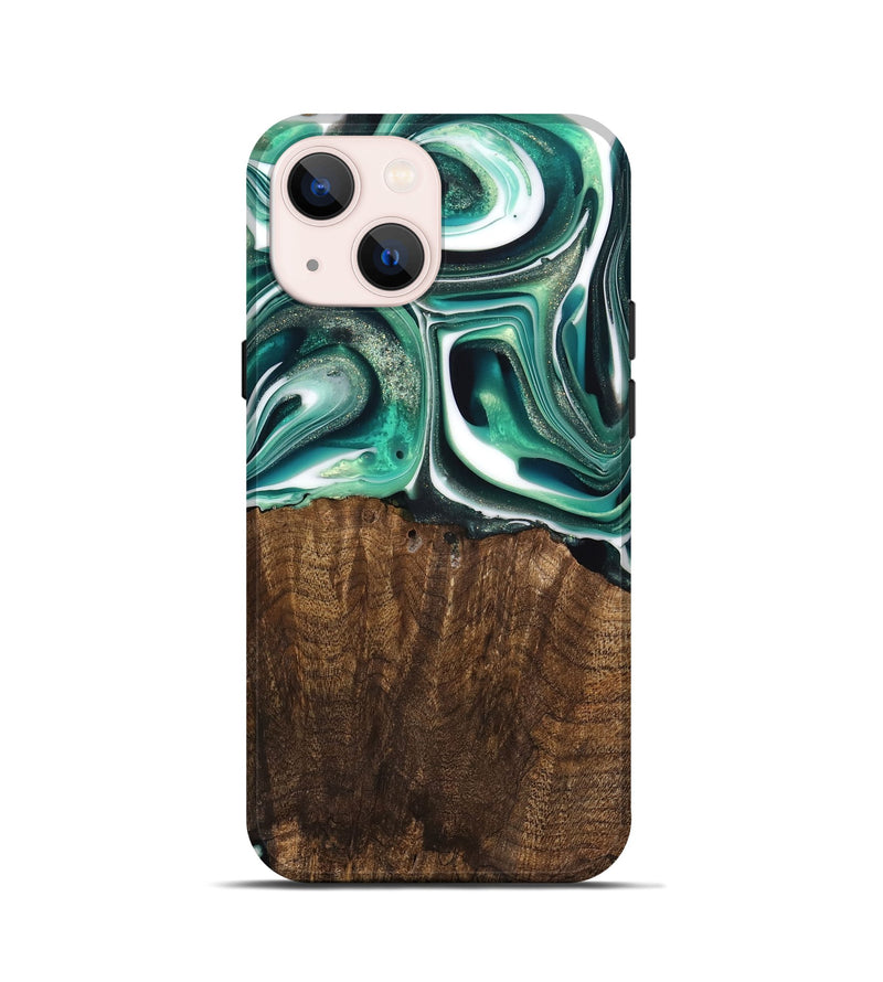 iPhone 13 mini Wood Live Edge Phone Case - Avery (Green, 741332)