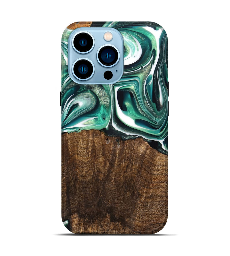 iPhone 14 Pro Wood Live Edge Phone Case - Avery (Green, 741332)