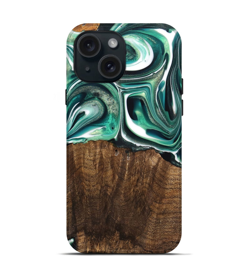 iPhone 15 Wood Live Edge Phone Case - Avery (Green, 741332)