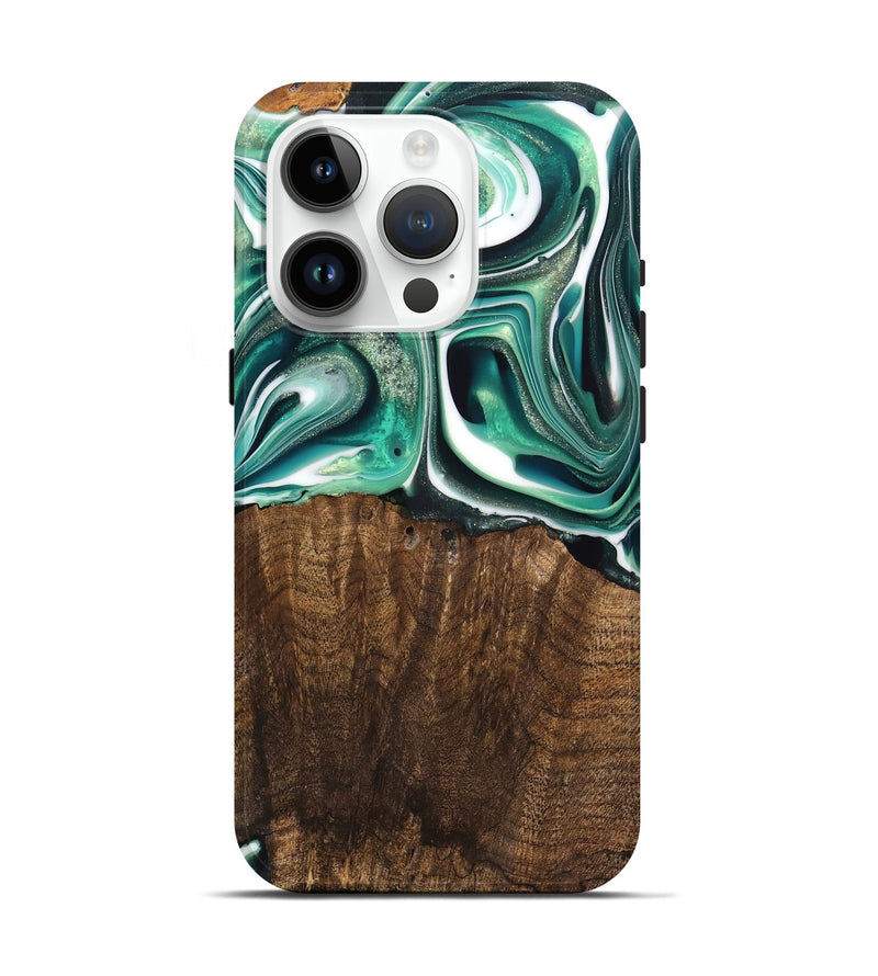 iPhone 15 Pro Wood Live Edge Phone Case - Avery (Green, 741332)